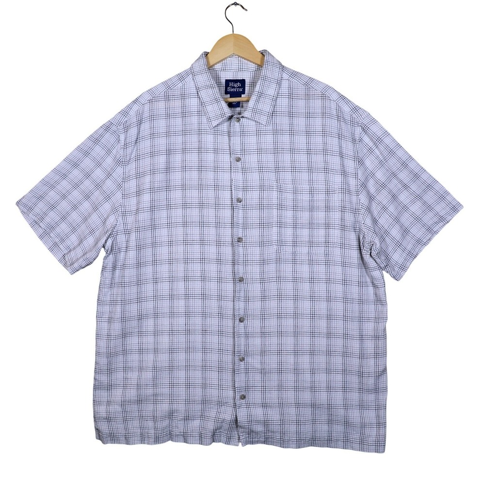 High Sierra Mens Plaid Button Up Short Sleeve Shirt‎ XL Blue White Casual